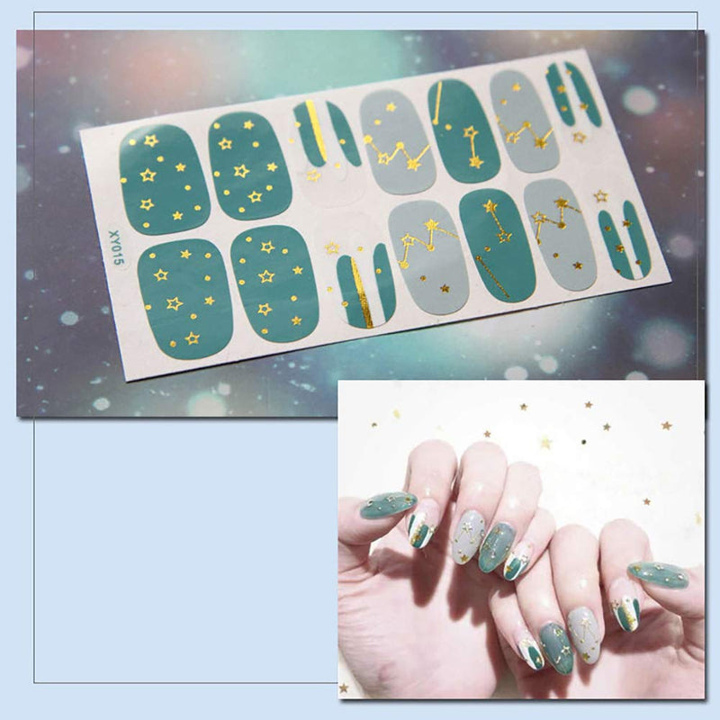 WOKOTO 6 Sheets Full Wraps Nail Polish Decals With 1Pcs Nail File Gradient Glittery Adhesive Nail Art Stickers strips Manicure Kits - BeesActive Australia