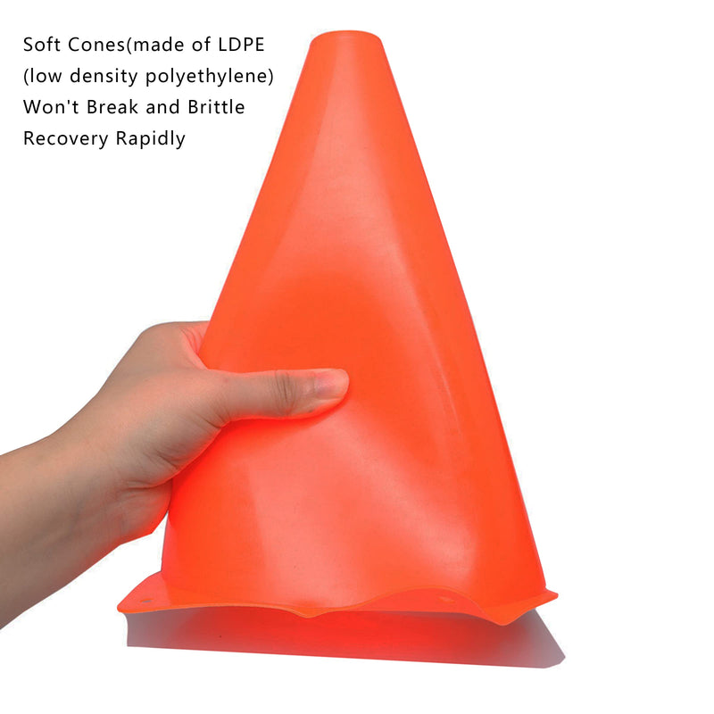Alyoen 9 inch Traffic Cones, Plastic Sport Training Cones, Soccer Basketball Agility Practice Drills Field Marker Cones Obstacle Course for Kids Outdoor Activity & Festive Events (Sets of 10/15/ 20) Orange-10 Pack - BeesActive Australia