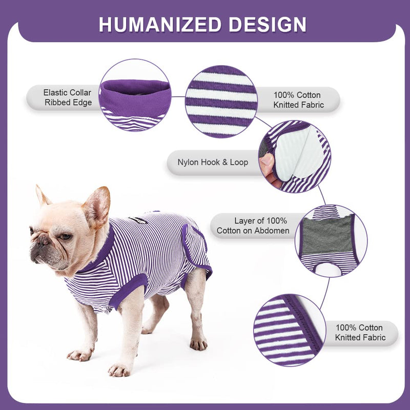EMUST Dog Recovery Suit, After Surgery Wear for Dogs Male Female, Pet E-Collars Alternative Bandages, Professional Dog Onesie for Surgery for Abdominal Wounds X-Small Purple Strip - BeesActive Australia