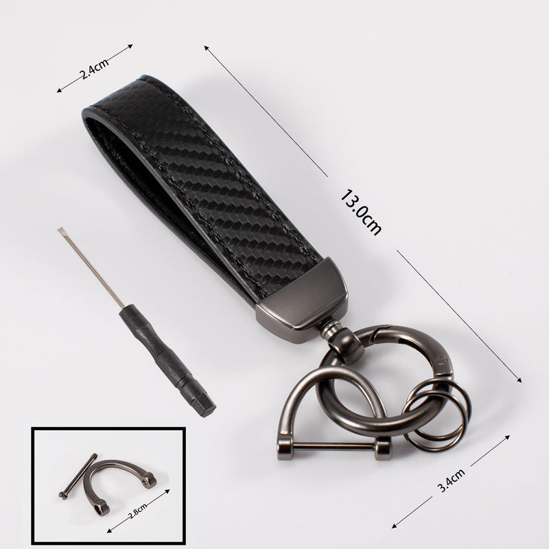 MING DI Genuine Leather Car Keychain,Leather Key Chain Holder, 360 Degree Rotatable, with Anti-Lost D-Ring Black Stripe - BeesActive Australia