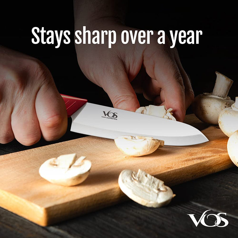 Vos Ceramic Knife Set, Ceramic Knives Set For Kitchen, Ceramic Kitchen Knives With Covers, Ceramic Paring Knife 4", 5", 6" Inch Red 3 Pcs - BeesActive Australia
