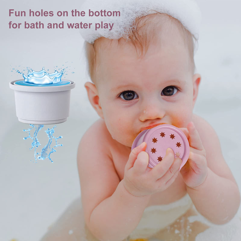 Baby Stacking Toy Cups,Toddler Stackble Bath Toy for 1-3,Nesting Cups Pool Toys for 6-12 Months Infant,Kids Early Educational Montessori Gift for 2-4 Years Old Boys Girls Petal - BeesActive Australia