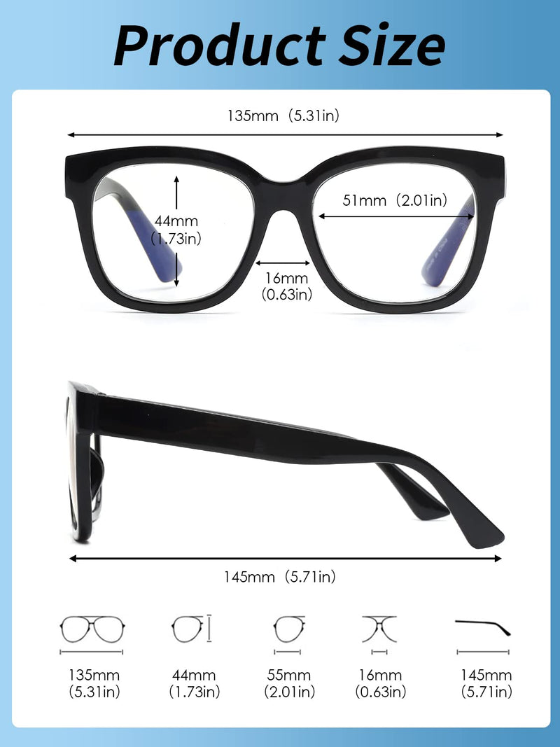 JM 3 Pack Oversized Square Reading Glasses, Blue Light Blocking Computer Reader for women men 3 Pack Mixed Color 1.5 x - BeesActive Australia