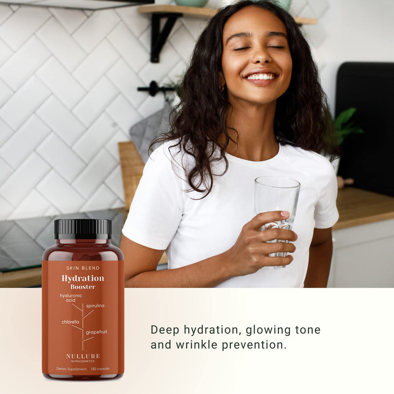 Hyaluronic Acid Nullure I Anti-Aging � Hydration � Skin Tone I Vegan Formula I - Hyaluronic Acid + Spirulina + Chlorella + Vitamin B3 + Black Radish + Grapefruit - 120 Capsules (2 Months) - BeesActive Australia