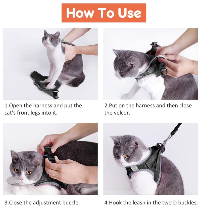 Cat Harness and Leash for Walking Escape Proof, Adjustable Cat Leash and Harness Set, Lifetime Replacement, Lightweight Kitten Harness, Easy Control Breathable Cat Vest with Reflective Strip - BeesActive Australia
