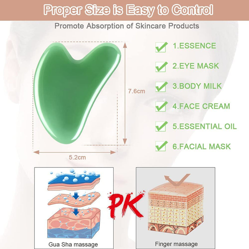 URAQT Gua Sha Board, 2 Pcs Jade Stone Face Scrapping Massager, Guasha Facial Tool, Green Quartz Natural Massage Tool Anti Aging and Wrinkles for Face, Eye, Neck, Body Massage A-green - BeesActive Australia