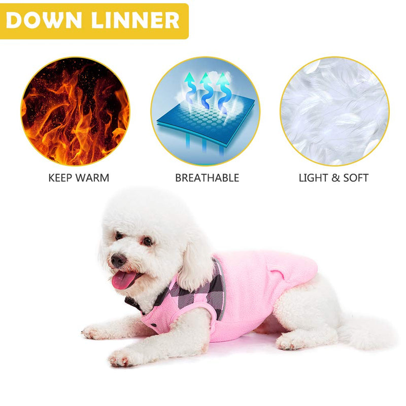 SCIROKKO Polar Fleece Dog Vest Winter Coat with Water-Proof Side - Reversible Pet Cold Weather Clothes - Plaid Jacket Cute Clothing for Puppy & Cats M-Ncek 12",Chest 17",Back 12.6" Pink - BeesActive Australia