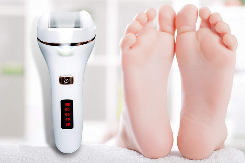 bemece Electric Foot Callus Remover, Rechargeable Foot Grinder, Electric Foot Shaver with Light, Professional Feet Care for Dry and Dead Skin White - BeesActive Australia