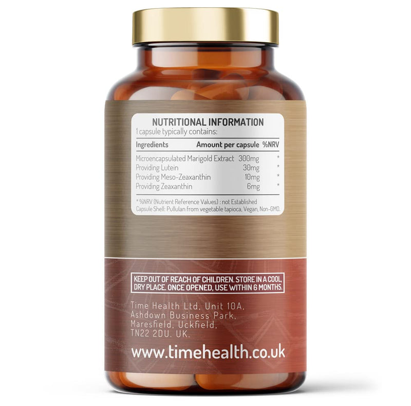 Micro-encapsulated Formula - Lutein 30mg - Meso-zeaxanthin 10mg - Zeaxanthin 6mg - 100% Pure, Natural & Highly Bioavailable - 4 Month Supply - UK Manufactured - Zero Additives - (120 Capsule Pouch) 120 Count (Pack of 1) - BeesActive Australia