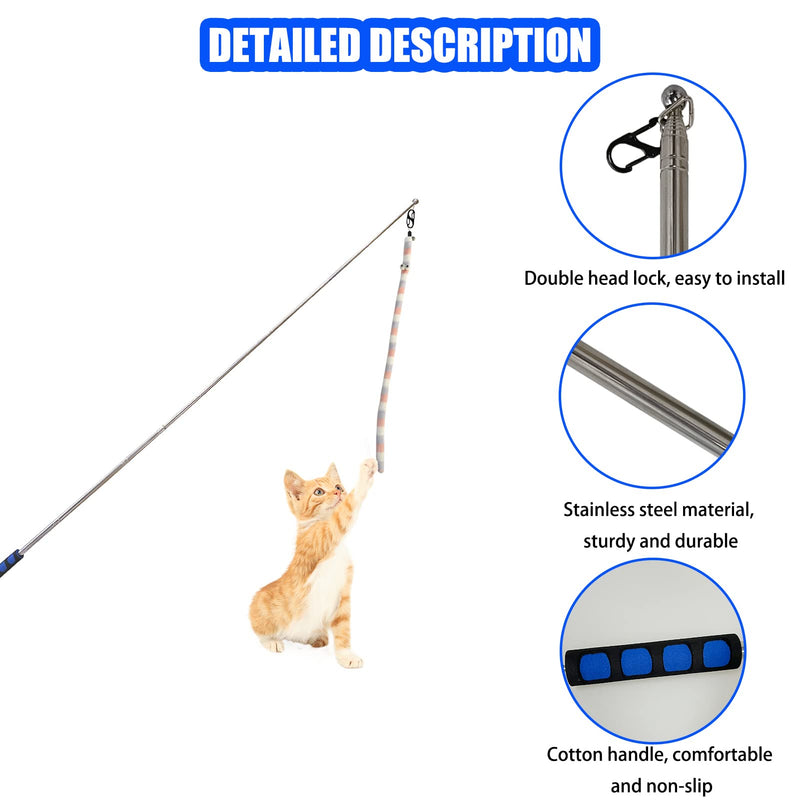 Retractable Cat Toys Wand, 7 Pack Super Long 55.1" Retractable Cat Wand Toy Ball of yarn Rainbow Cat String Toy with Feather Teasers, Interactive Cat Toys for Indoors,Funny Exercise for Kitten or Cats - BeesActive Australia