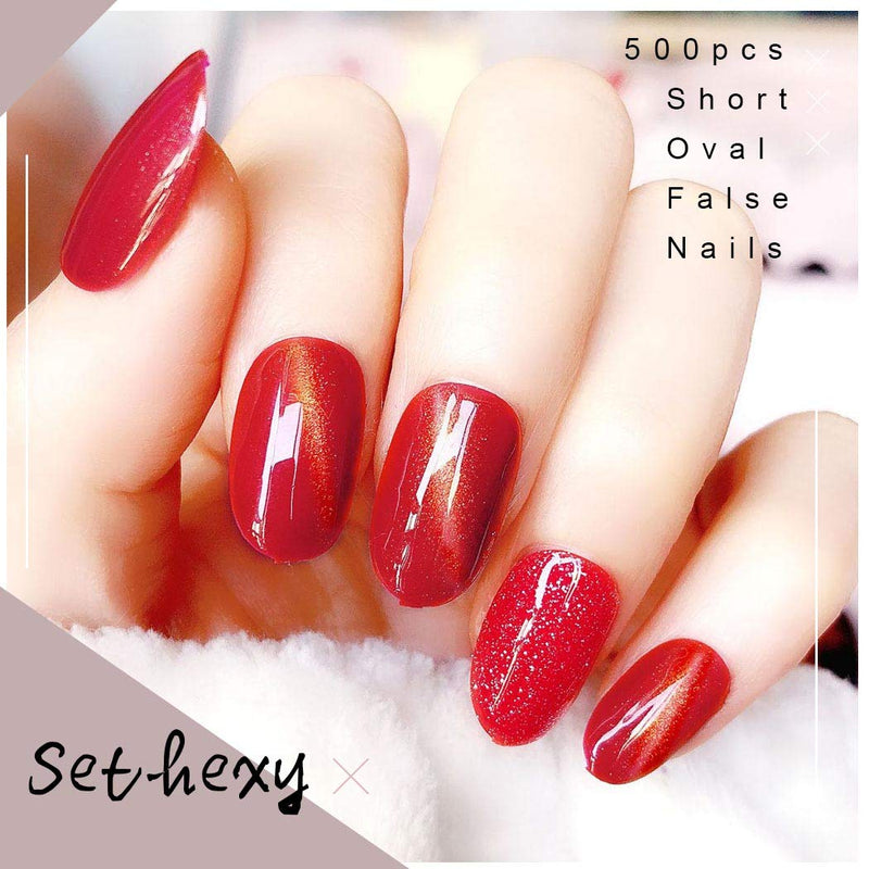 Sethexy Short Oval False Nails 500Pcs 10Sizes Full Cover Acrylic Nail Tips For Art Nail Design (Clear) Clear - BeesActive Australia