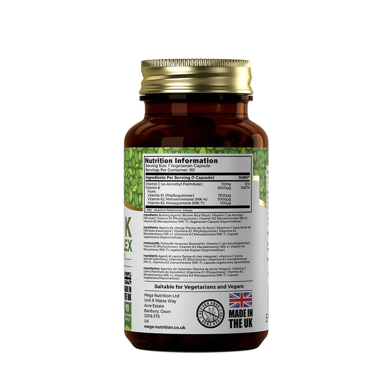 Ezyleaf Vitamin K Super Complex | Vitamin K2 MK7 - Vitamin K2 MK4 - Vitamin K1 | 2600�g per Capsule | 90 Vitamin K2 MK-7 Vegan Capsules | Non-GMO, Allergen Free Formula with Vitamin C | Made in the UK - BeesActive Australia