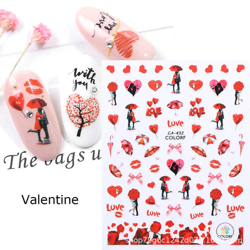 9 Sheets Valentine's Day Nail Art Stickers Decals Water Transfer DIY Nail Decals Love, Red Lips, Angel, Rose, Lovers Art Design for Women Girl Lovers Valentine's Day Favors Gift - BeesActive Australia