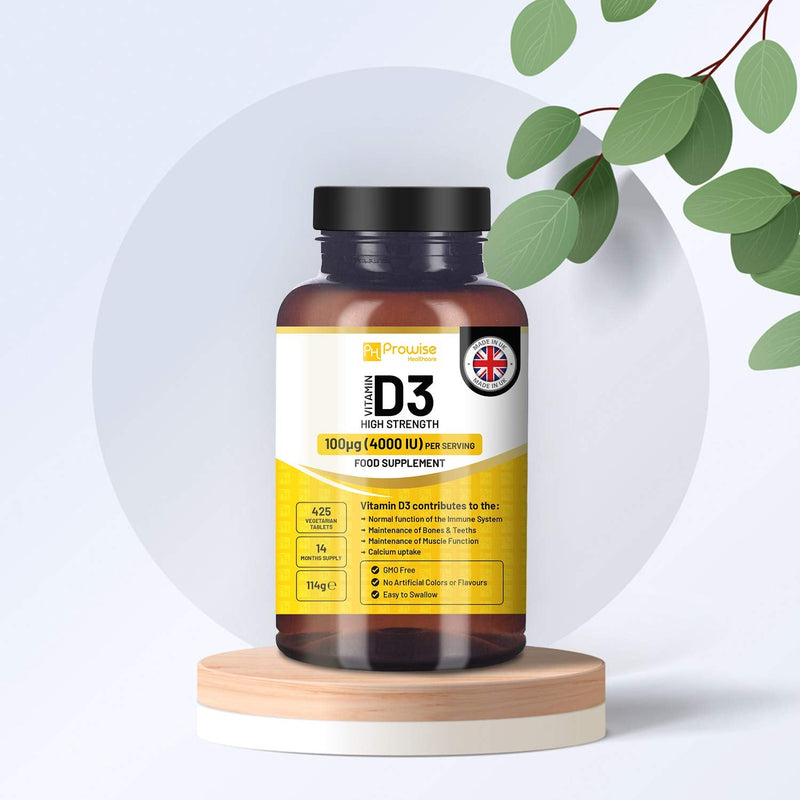 Vitamin D3 4000 IU High Strength I 425 Vegetarian Tablets (14 Months Supply) I Easy Swallow Vitamin D3 Supplement for Immune Support, Calcium Boost, Bone & Muscle I Vitamin D Made in the UK by Prowise - BeesActive Australia