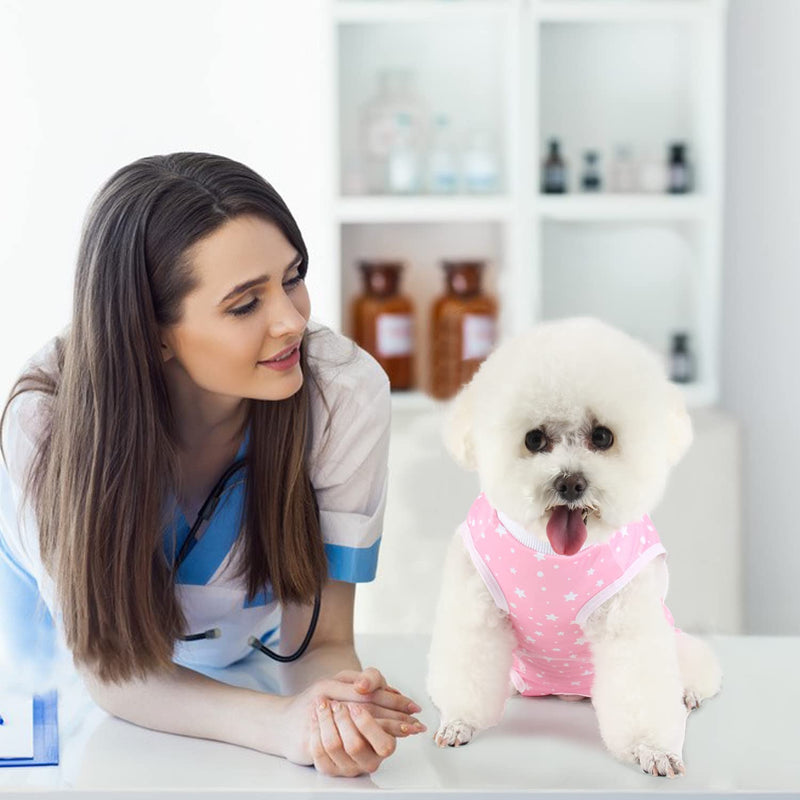 Etdane Recovery Suit for Dog Cat After Surgery, Surgical Onesies for Female Male Doggy Pet Post-Operative Vest Shirt Alternative Cone E-Collar Abdominal Wounds Protector Medium Pink Star - BeesActive Australia