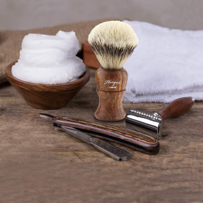 Haryali London Silver Tip Badger Hair Bristles Mens Shaving Brush with Wood Handle for Clean Shave Perfect New Year Gift for Men - BeesActive Australia