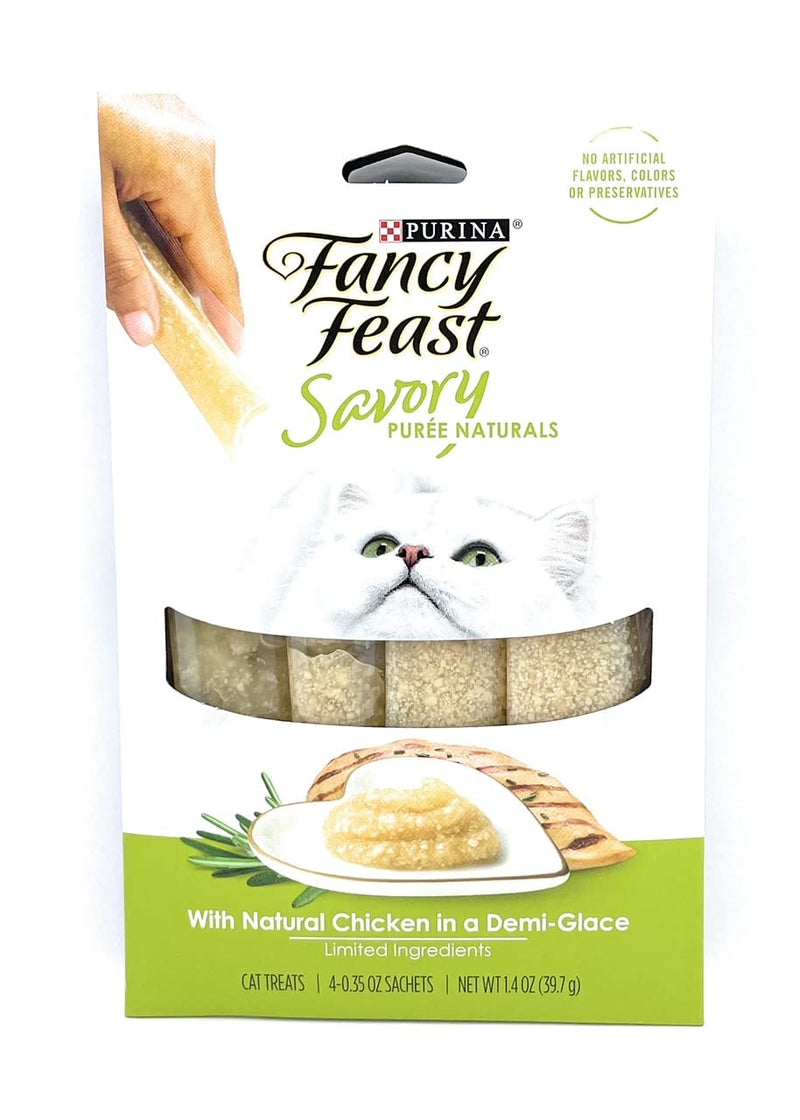 Fancy Feast Savory Cat Food Chicken Treats Flavor Bundle Includes (3) Each: Savory Cravings Chicken Treats (1 oz), Puree Naturals Chicken in a Demi-Glace (1.4 oz) & Catnip Toy - BeesActive Australia