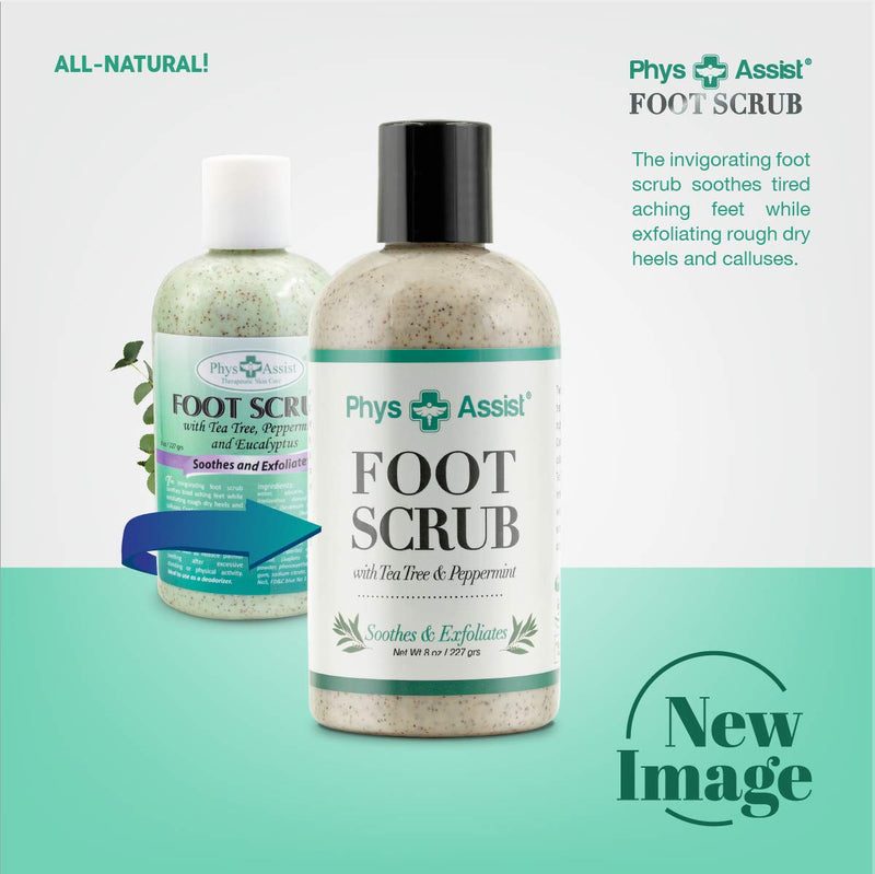 PhysAssist Foot Scrub 8 oz. with Tea Tree, Peppermint Soothes and Exfoliates Promoting a Deep Cooling Sensation Leaving Feet Feeling Calm and Refreshed. - BeesActive Australia