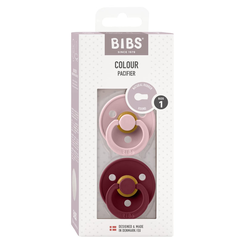 BIBS Pacifiers | BPA-Free Natural Rubber Baby Pacifier | Made in Denmark | Pink Plum/Elderberry 2-Pack (0-6 Months) - BeesActive Australia
