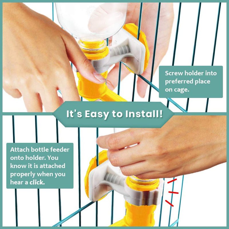 SunGrow Water Bottle, No Drip Dispenser Bottle, Secure Nozzle and Stainless Steel Drinking Head, Easy to Install in Cage or Crate, Refills Quickly, Keep Pets Hydrated Yellow - BeesActive Australia