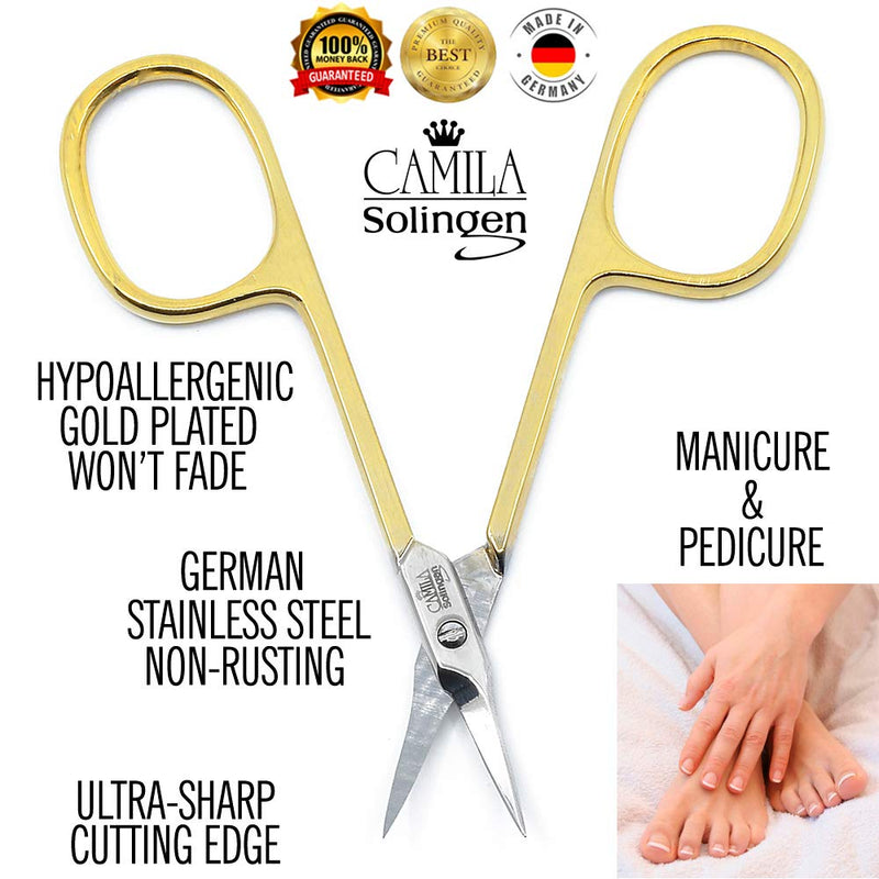 Camila Solingen CS04 Professional Nail Cuticle Scissors, Hypoallergenic Gold Plated Sharp Curved Manicure Pedicure Grooming for Finger and Toe Nail Care. Made of Stainless Steel in Solingen, Germany Cuticle Scissor - Tower Point - BeesActive Australia