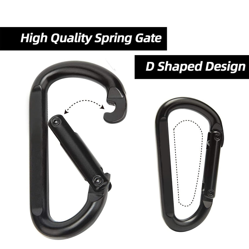 Caribeener Carabiner Clip, 860lbs, 3" Iron Heavy Duty Carabiner, D Shape Buckle - Keychains, Camping, Hiking Accessories, Carabiners for Locking Dog Leash, Harness, Yoga Swing, Gym etc, Black, 2 PCS - BeesActive Australia
