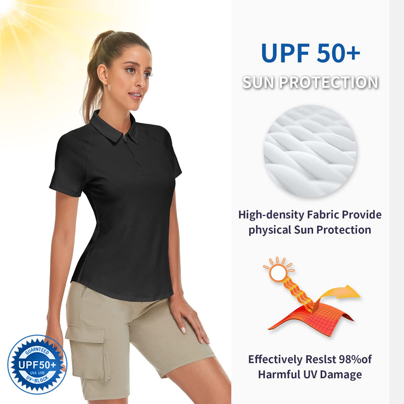 Soneven Women's Short Sleeve Golf Shirt Moisture Wicking Athletic Golf Polo Shirts Tennis Shirts Dry Fit Small Black - BeesActive Australia