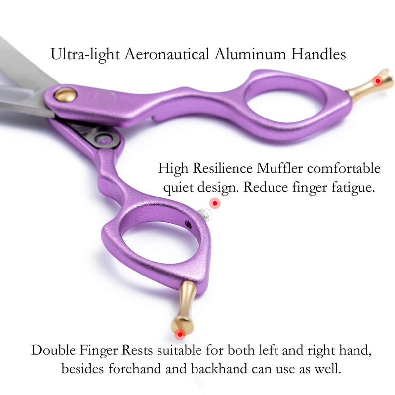 Moontay 6.0" Professional Curved Pet Grooming Scissor, Dog Cat Grooming Shear/Scissor with Ultra-Light Aeronautical Aluminum Handle, 440C Japanese Stainless Steel Grooming Scissor Purple 6.0" Straight Cutting Scissor - BeesActive Australia