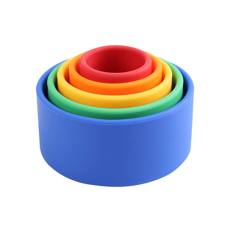 BLUE GINKGO Silicone Stacking Cups - Nesting Cups and Silicone Stacking Toy - Open Ended Montessori Toddler and Baby Stacking Cups - Neutral Baby Toys (5 Cups - Vibrant) - BeesActive Australia