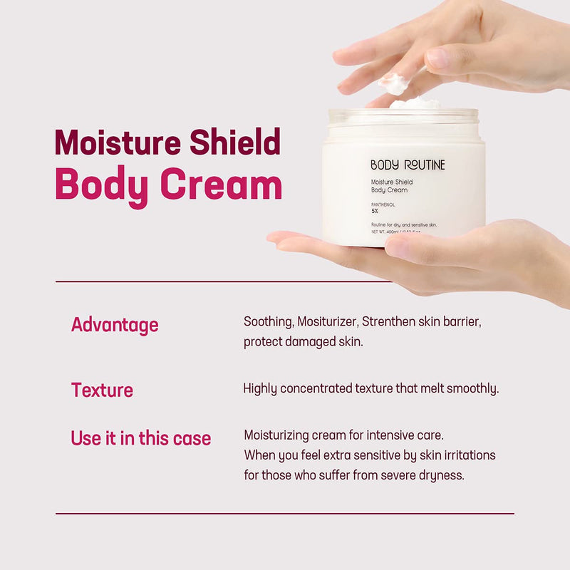 BODY ROUTINE Moisture Shield Body Cream (13.52 fl oz) Body cream Shea butter, Panthenol cream (Vitamin B5) & Hyaluronic Acid Body cream, Rejuvenating cream for sensitive skin, Paraben Free, Korean Skin Care. - BeesActive Australia