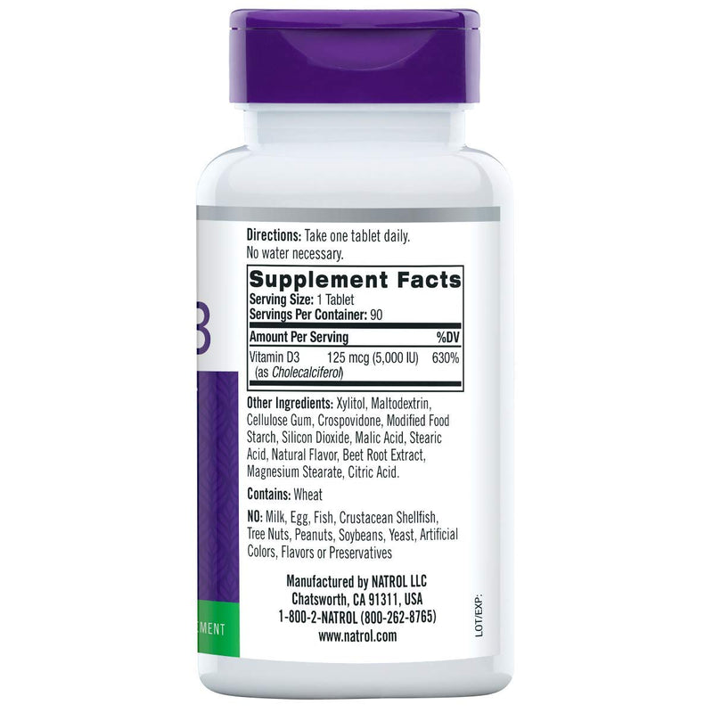 Natrol Vitamin D3 Fast Dissolve 5000 IU Capsules, Support Your Immune Health, Strawberry, 90 Count 5,000 IU - BeesActive Australia