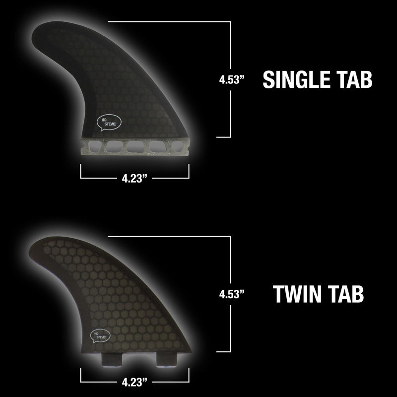 Ho Stevie! Thruster Surfboard Fins (3 Fins) - Twin Tab or Single Tab Sizes, with Fin Bag, Screws, Wax Comb and Fin Key Black - BeesActive Australia