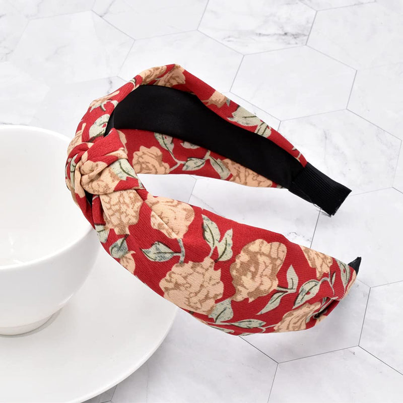 pattern Headbands for Women, 4 Packs Mixed Fabric Hair Band, Knot Hairbands Hair Accessories (ArchBigRose4) ArchBigRose4 - BeesActive Australia