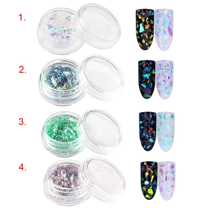 Holographic Mermaid Nail Sequins Chunky Glitter,Fluorescent Glass Paper, Ultra-Thin Iridescent Flakes Glitters Sticker, Face Eyes Body Hair Nail Art Paillette Decor(4 boxs) 4 box Fluorescent Glass Paper - BeesActive Australia