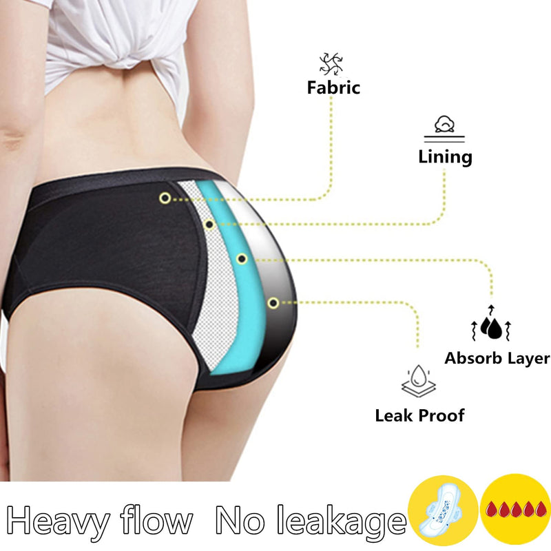 ZVZK Period Panties Heavy Flow 30ML Women Absorbent Leak Proof Panty Pants Menstrual Underwear Briefs Hipster M Black 3 Pack - BeesActive Australia