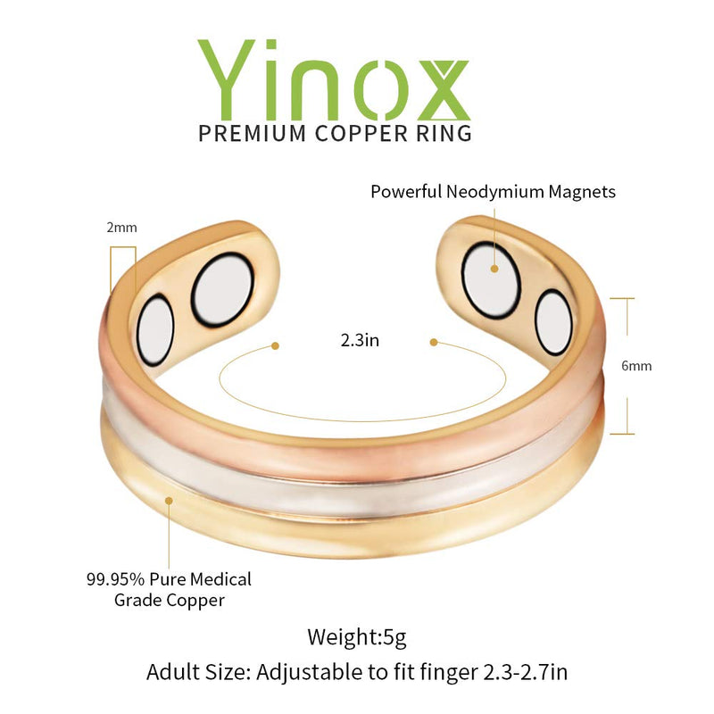 3PCS Tri Tone Magnetic Copper Rings for Women, Gift for Mom Wife, Jewelry for Ladies, Adjustable Size - BeesActive Australia