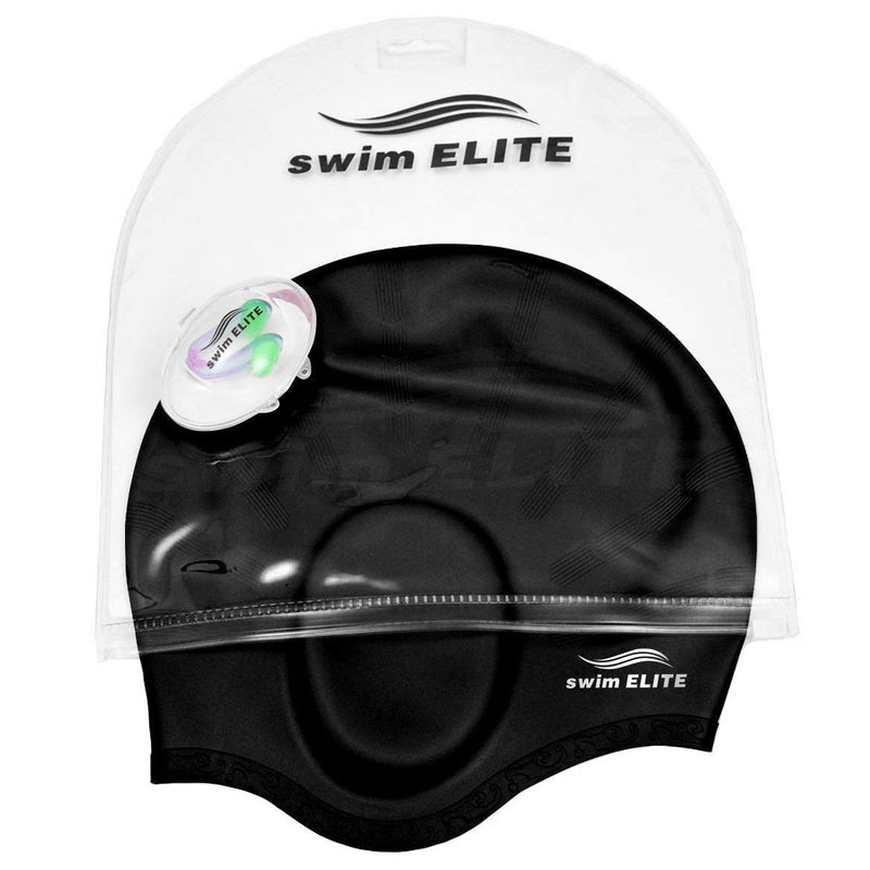 [AUSTRALIA] - Swim Cap for Long Hair - Silicone Swimcap for Long Hair | Swimming Caps for Women & Men | Silicone Swim Caps for Long Hair - Bathing Cap to Keep Your Hair Dry BLACK 