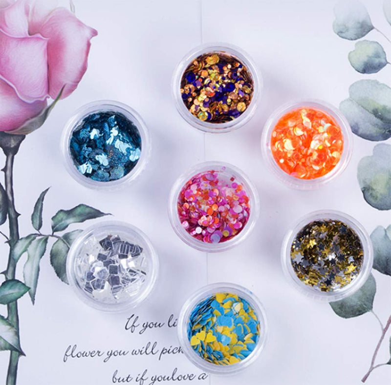 Ranvi Nail Art DIY Mermaid Sequins Translucent Color Round Nail Decoration 3 Pieces,Style 1 Blue - BeesActive Australia