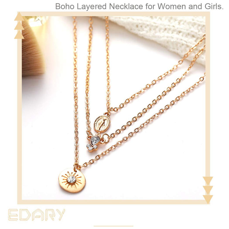 Edary Boho Multi Layer Necklace Jesus Pendant Sun Necklaces Crystal Jewelry for Women and Girls. - BeesActive Australia