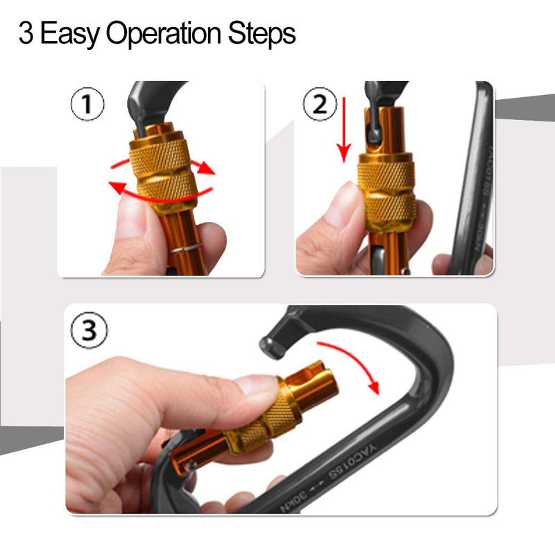 ayamaya 30kn Climbing Carabiner Aluminum Locking Carabiner D Shape Screwgate Carabiner Hook Screw Gate Lock Caribiner Clips Sport Tools Outdoor Gifts for Men Women Grey - BeesActive Australia