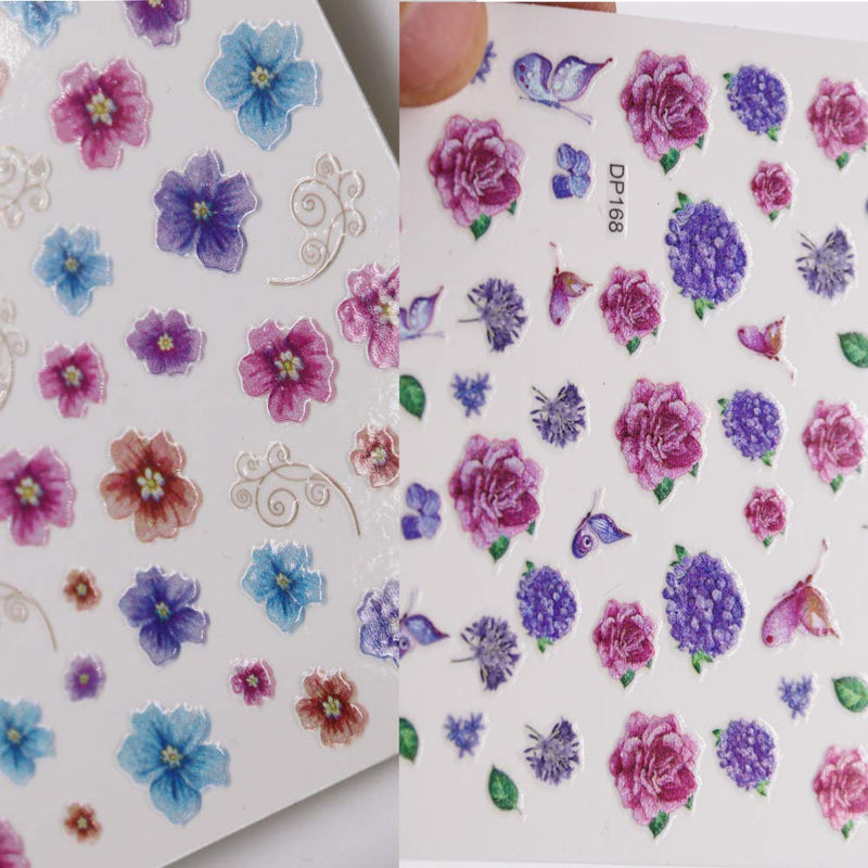 6Sheets Nail Art Adhesive Sticker Sheets Butterfly Flower Rose Different Laser Color Butterfly Shapes Nail Art Decoration - BeesActive Australia