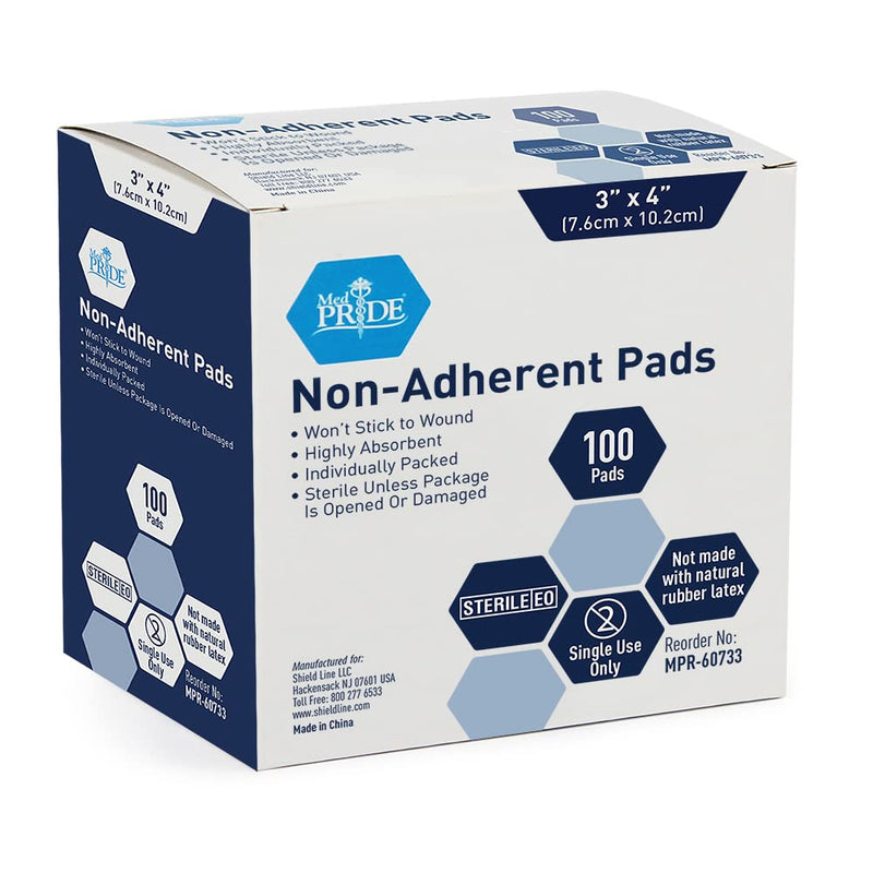 Medpride Sterile Non-Adherent Pads| 100-Pack, 3” x 4”| Non-Adhesive Wound Dressing| Highly Absorbent & Non-Stick, Painless Removal-Switch| Individually Wrapped for Extra Protection 3x4 Inch (Pack of 100) - BeesActive Australia