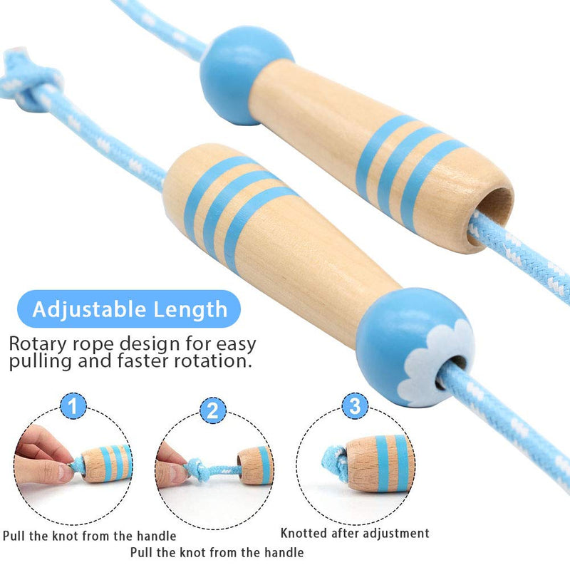 ACEONE Jump Rope Kids, 7ft Adjustable Cotton Skipping Rope with Wooden Handle for Boys and Girls Fitness Outdoor Exercise Blue - BeesActive Australia