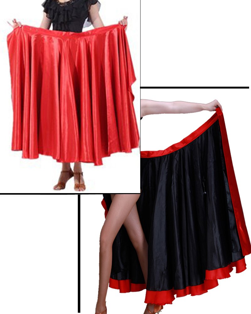 [AUSTRALIA] - Spanish Bull Dance Skirt Adult Flamenco Two Layer Satin Gypsy Dress Red Outside/Black Inside 
