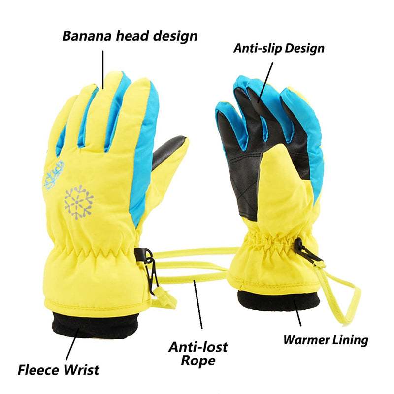 AMYIPO Kids Winter Snow Ski Gloves Children Snowboard Gloves for Boys Girls Yellow 4-5 Years - BeesActive Australia