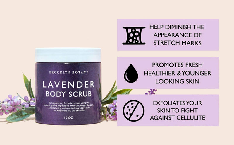 Brooklyn Botany Lavender Oil Body Scrub and Face Scrub – Moisturizing and Exfoliating Body Scrub -Fights Acne, Wrinkles, Dark Circles, Fine Lines and Signs of Aging - For Soft and Young Skin – 10 oz 10 Ounce (Pack of 1) - BeesActive Australia