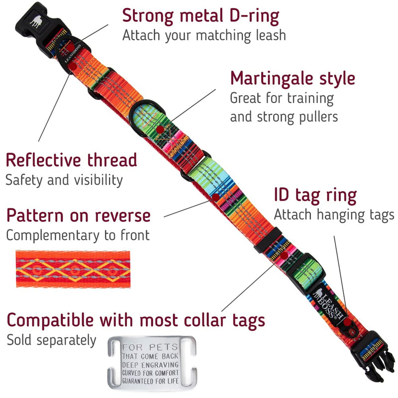 Leashboss Pattern Martingale Dog Collar, Reflective No-Pull Training Collar, Pattern Collection Medium-Large (16-19" Neck x 1" Wide) Orange - Blanket - BeesActive Australia
