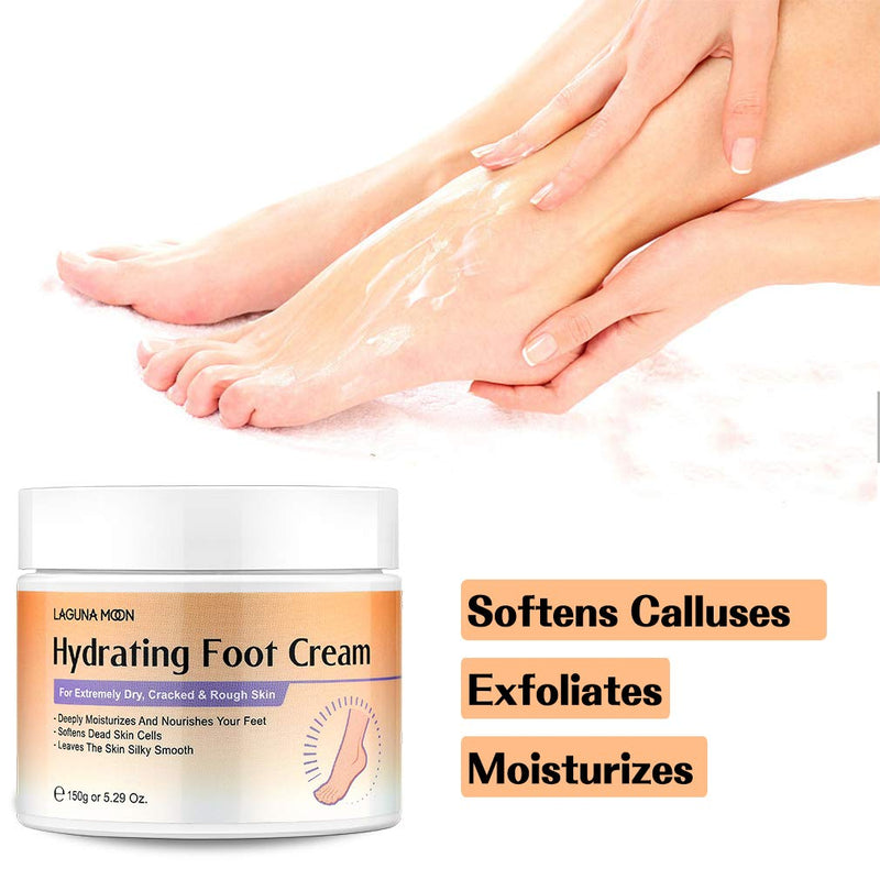 Lagunamoon Foot Cream for Dry Cracked Feet, Urea, Vitamin E & Hyaluronic Acid Foot Moisturizer for Dry Skin, Rough, Calloused, Cracked Feet Repair and Soften, Non-Greasy & Fast Absorbing, 5.3 oz - BeesActive Australia