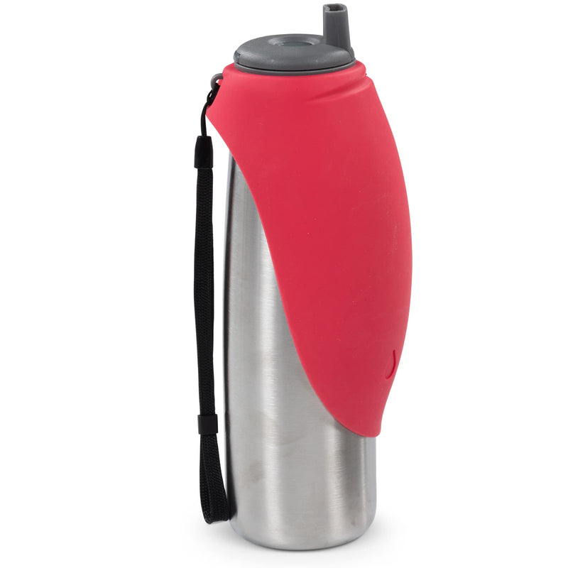 Messy Mutts Double Wall Vacuum Insulated Stainless Steel Travel Water Bottle with Silicone Flip Up Bowl | Pet Travel Necessity | Camping, Hiking, Walking Accessory | 20 oz / 600mL | Watermelon - BeesActive Australia
