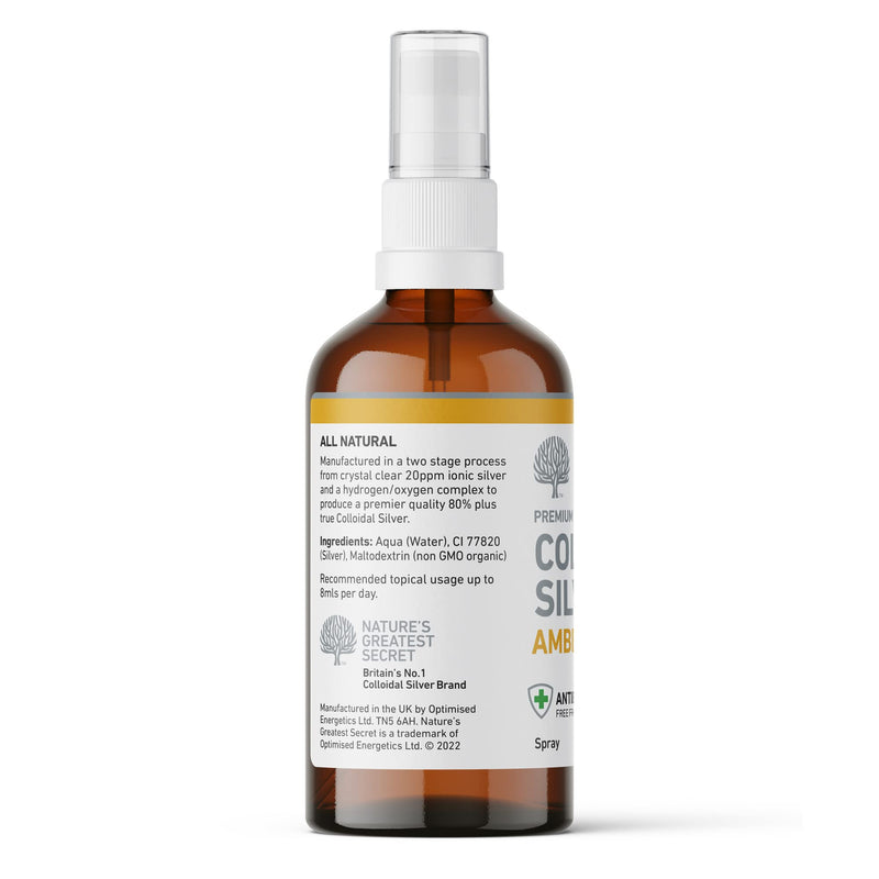 Nature's Greatest Secret Premium Quality Antibacterial Amber 80% Colloidal Silver Spray 100ml - BeesActive Australia